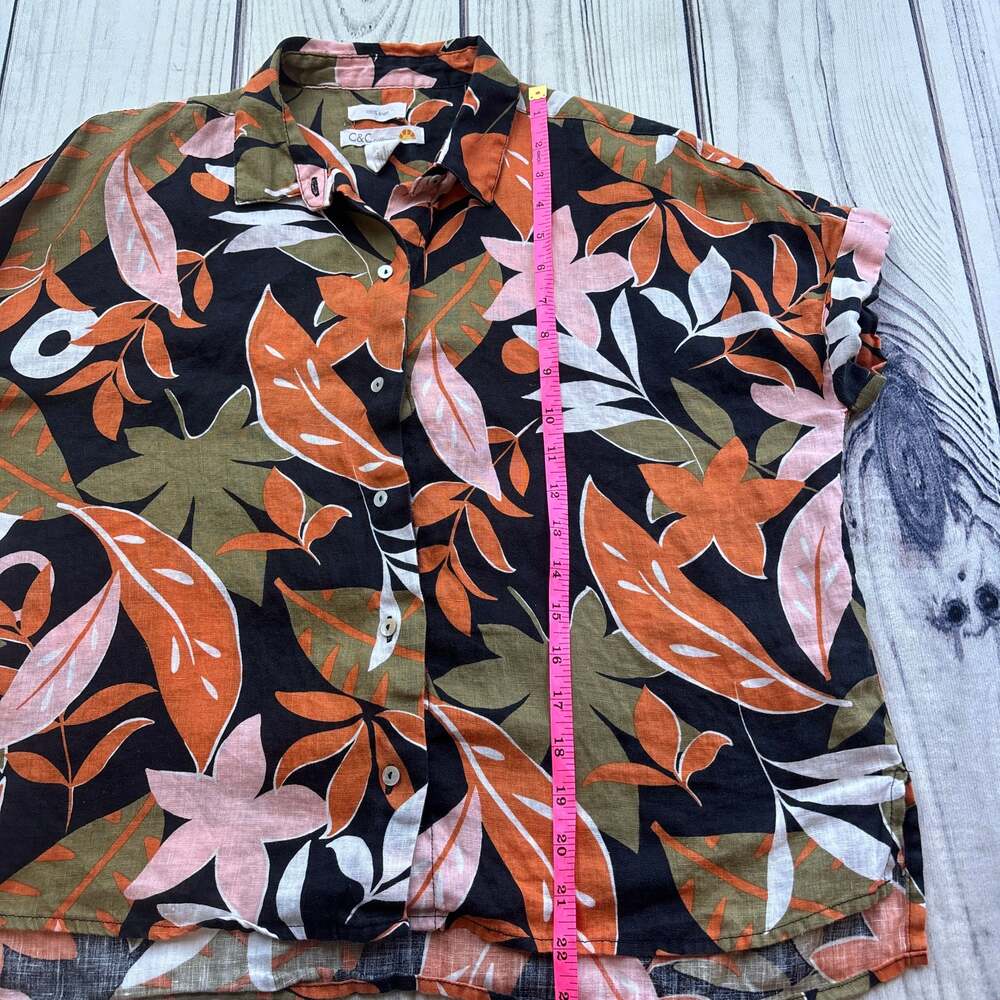 C&C California 100% Linen SZ S Floral Boho Festival Vacation Travel Top Shirt - Picture 5 of 6